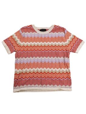 Calligraphie Chevron Knit Sweater Top Cream Orange Purple Size Medium